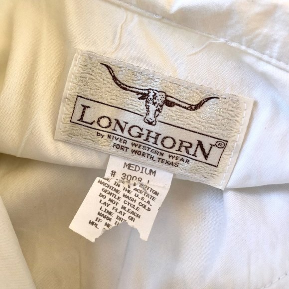 Longhorn Western Shirt Womens Medium White Button Up Long Sleeve Pretty - Picture 14 of 15